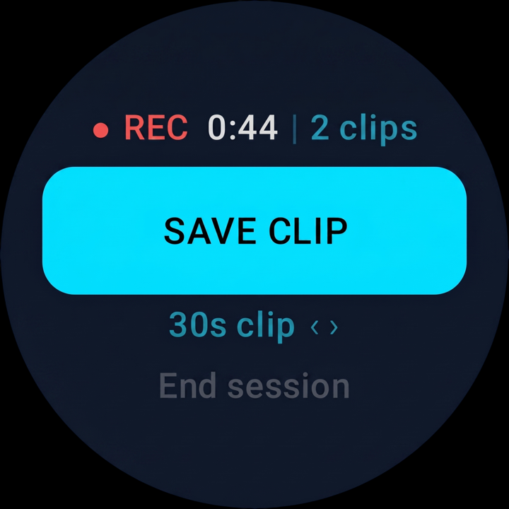 ReplayR Wear OS save-clip UI
