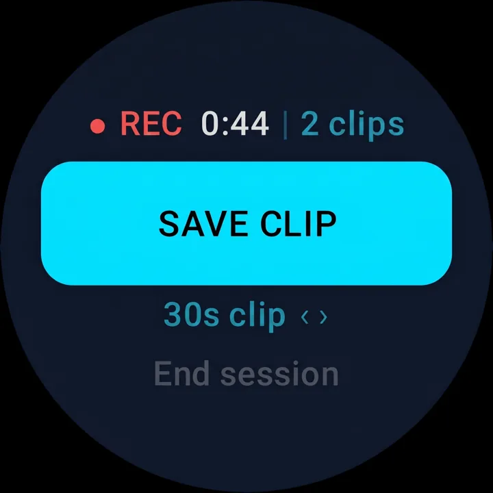 ReplayR Wear OS save-clip UI