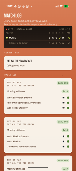 Tennis Elbow Oracle match log
