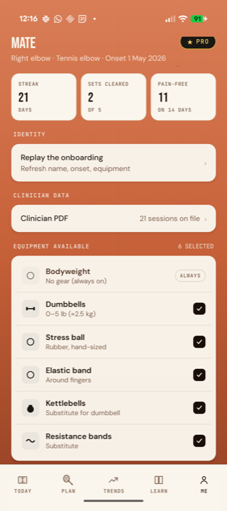 Tennis Elbow Oracle profile tab